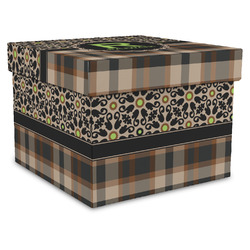 Moroccan Mosaic & Plaid Gift Box with Lid - Canvas Wrapped - X-Large (Personalized)