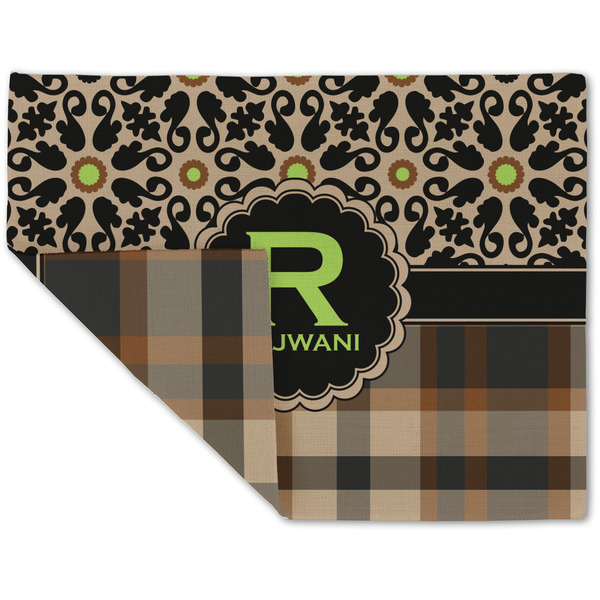 Custom Moroccan Mosaic & Plaid Double-Sided Linen Placemat - Single w/ Name and Initial