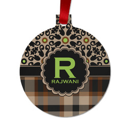 Moroccan Mosaic & Plaid Metal Ball Ornament - Double Sided w/ Name and Initial