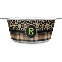 Moroccan Mosaic & Plaid Stainless Steel Dog Bowl - Small (Personalized)