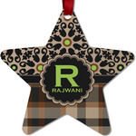 Moroccan Mosaic & Plaid Metal Star Ornament - Double Sided w/ Name and Initial