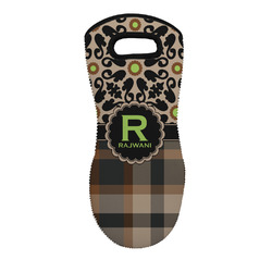 Moroccan Mosaic & Plaid Neoprene Oven Mitt - Single w/ Name and Initial