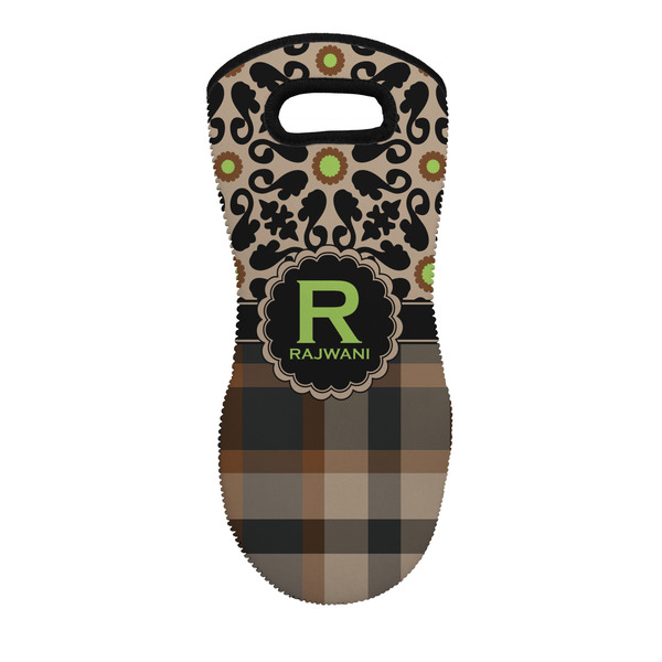 Custom Moroccan Mosaic & Plaid Neoprene Oven Mitt - Single w/ Name and Initial