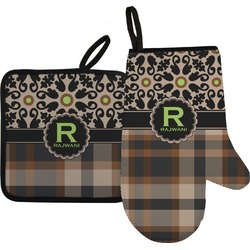 Moroccan Mosaic & Plaid Right Oven Mitt & Pot Holder Set w/ Name and Initial