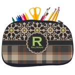 Moroccan Mosaic & Plaid Neoprene Pencil Case - Medium w/ Name and Initial