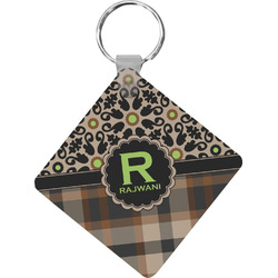 Moroccan Mosaic & Plaid Diamond Plastic Keychain w/ Name and Initial