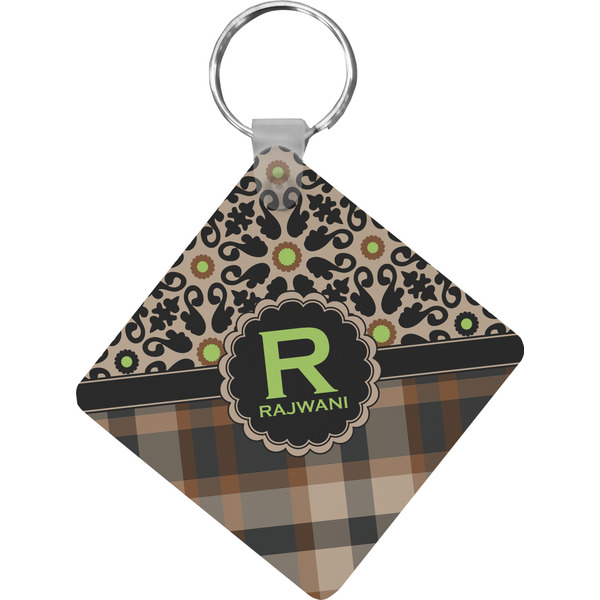 Custom Moroccan Mosaic & Plaid Diamond Plastic Keychain w/ Name and Initial