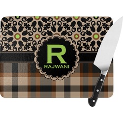 Moroccan Mosaic & Plaid Rectangular Glass Cutting Board - Large - 15.25"x11.25" w/ Name and Initial