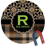 Moroccan Mosaic & Plaid Round Fridge Magnet (Personalized)