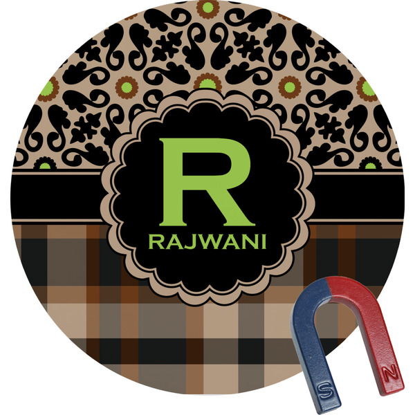 Custom Moroccan Mosaic & Plaid Round Fridge Magnet (Personalized)