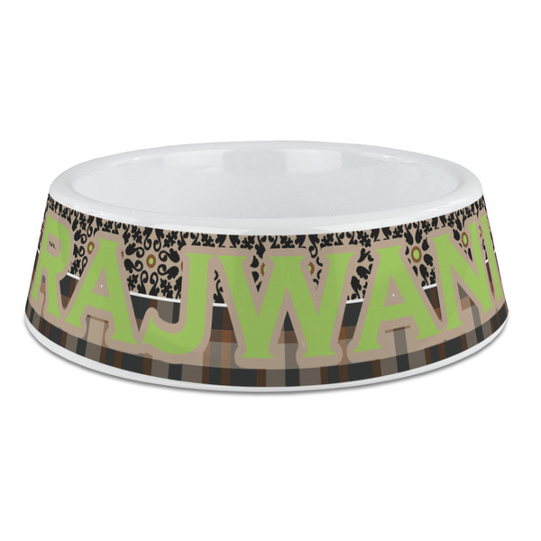 Custom Moroccan Mosaic & Plaid Plastic Dog Bowl - Large (Personalized)