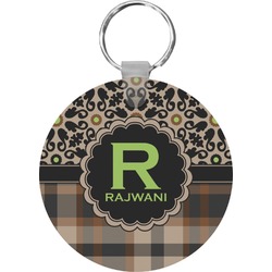 Moroccan Mosaic & Plaid Round Plastic Keychain (Personalized)