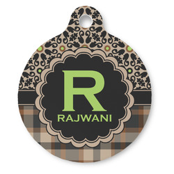Moroccan Mosaic & Plaid Round Pet ID Tag - Large (Personalized)