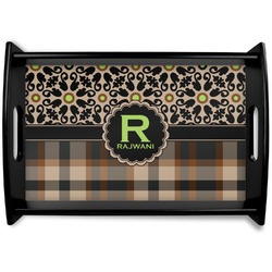 Moroccan Mosaic & Plaid Black Wooden Tray - Small (Personalized)