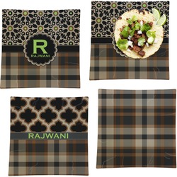 Moroccan Mosaic & Plaid Set of 4 Glass Square Lunch / Dinner Plate 9.5" (Personalized)