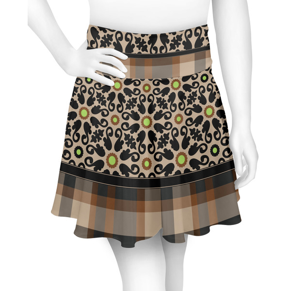 Custom Moroccan Mosaic & Plaid Skater Skirt - X Large