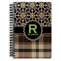 Moroccan Mosaic & Plaid Spiral Notebook - 7x10 w/ Name and Initial