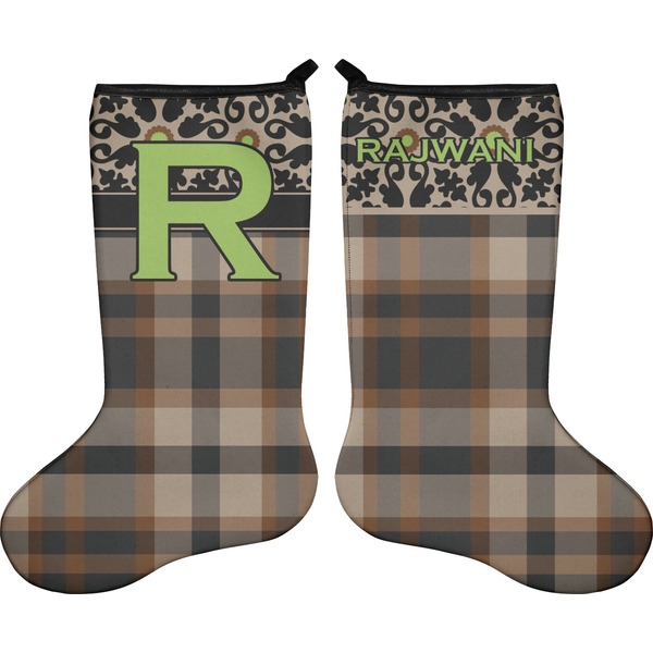 Custom Moroccan Mosaic & Plaid Holiday Stocking - Double-Sided - Neoprene (Personalized)