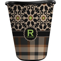 Moroccan Mosaic & Plaid Waste Basket - Double Sided (Black) (Personalized)