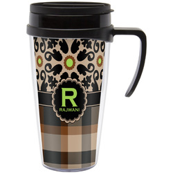 Moroccan Mosaic & Plaid Acrylic Travel Mug with Handle (Personalized)