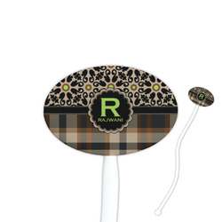 Moroccan Mosaic & Plaid 7" Oval Plastic Stir Sticks - White - Double Sided (Personalized)