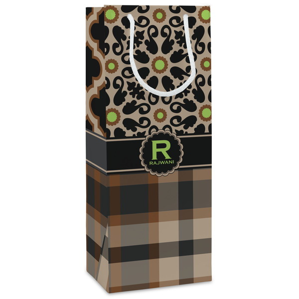 Custom Moroccan Mosaic & Plaid Wine Gift Bags - Matte (Personalized)