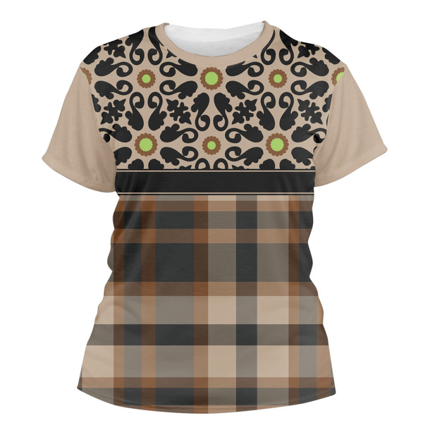 Custom Moroccan Mosaic & Plaid Women's Crew T-Shirt - X Small