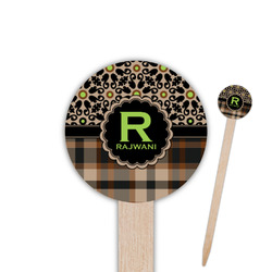 Moroccan Mosaic & Plaid 6" Round Wooden Food Picks - Single Sided (Personalized)