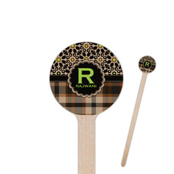 Moroccan Mosaic & Plaid 6" Round Wooden Stir Sticks - Double Sided (Personalized)