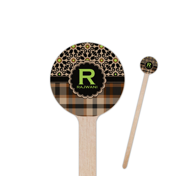 Custom Moroccan Mosaic & Plaid 7.5" Round Wooden Stir Sticks - Double Sided (Personalized)