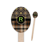 Moroccan Mosaic & Plaid Oval Wooden Food Picks - Double Sided (Personalized)