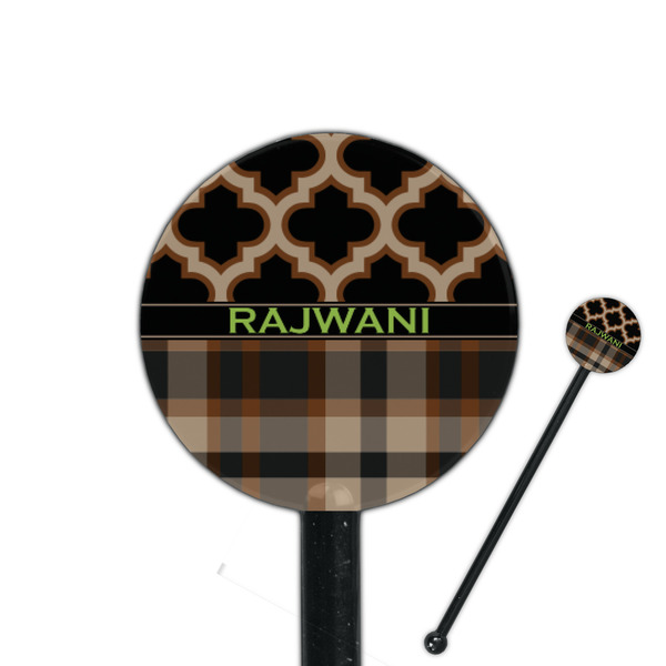 Custom Moroccan & Plaid 5.5" Round Plastic Stir Sticks - Black - Double Sided (Personalized)