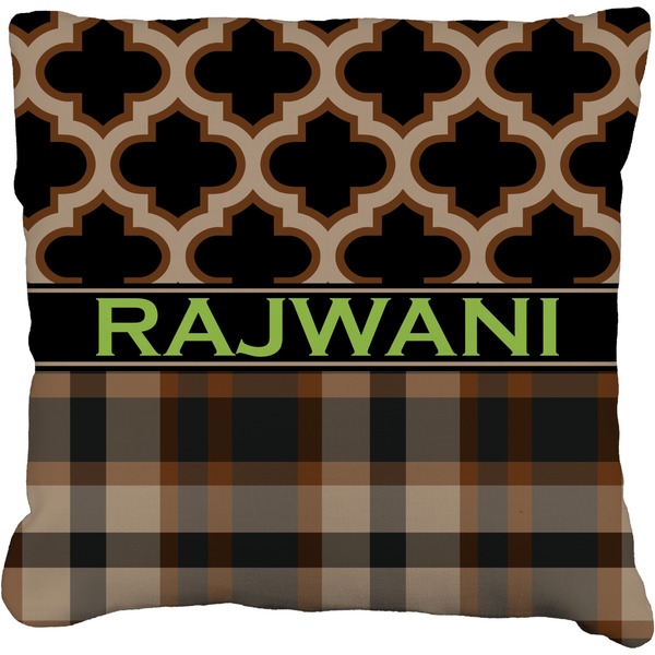 Custom Moroccan & Plaid Faux-Linen Throw Pillow 16" (Personalized)