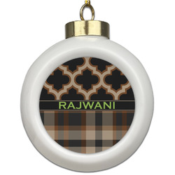 Moroccan & Plaid Ceramic Ball Ornament (Personalized)