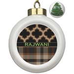 Moroccan & Plaid Ceramic Ball Ornament - Christmas Tree (Personalized)