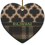 Moroccan & Plaid Heart Ceramic Ornament w/ Name or Text