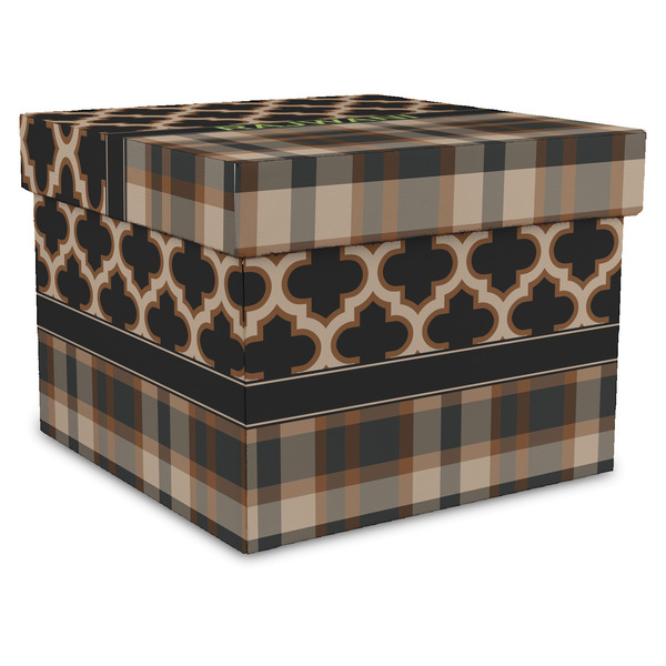 Custom Moroccan & Plaid Gift Box with Lid - Canvas Wrapped - X-Large (Personalized)