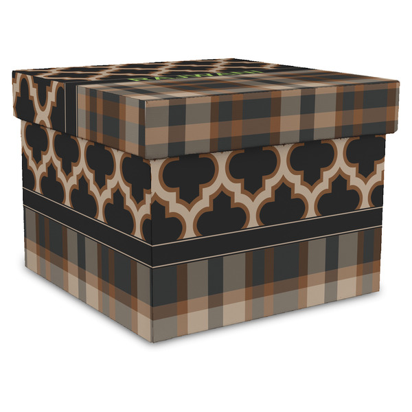 Custom Moroccan & Plaid Gift Box with Lid - Canvas Wrapped - XX-Large (Personalized)