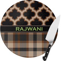 Moroccan & Plaid Round Glass Cutting Board (Personalized)