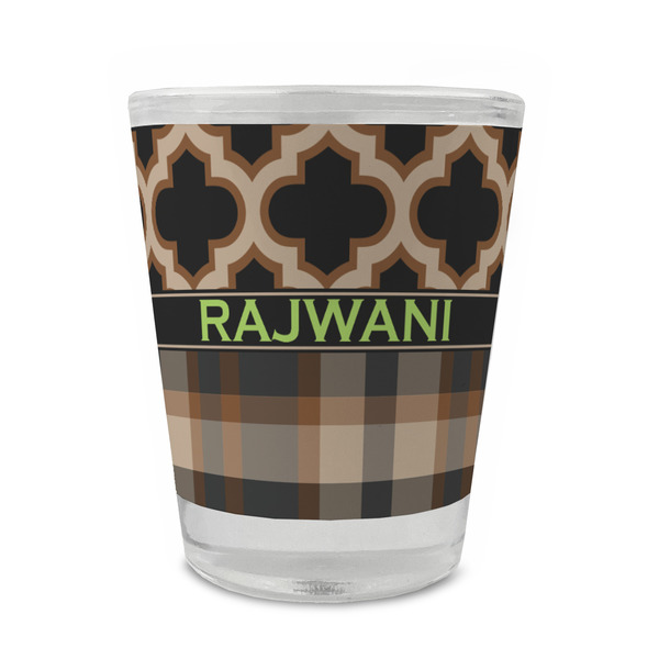 Custom Moroccan & Plaid Glass Shot Glass - 1.5 oz - Single (Personalized)