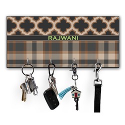Moroccan & Plaid Key Hanger w/ 4 Hooks w/ Name or Text