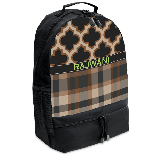Custom Moroccan & Plaid Backpacks - Black (Personalized)