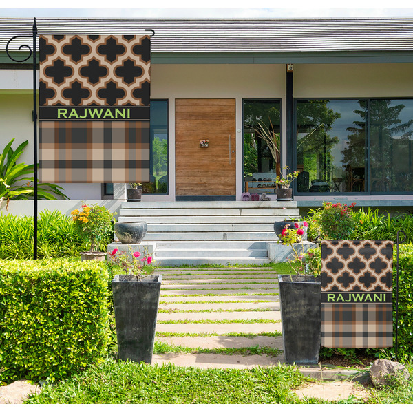 Custom Moroccan & Plaid Large Garden Flag - Single Sided (Personalized)