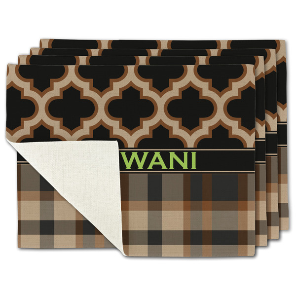 Custom Moroccan & Plaid Single-Sided Linen Placemat - Set of 4 w/ Name or Text