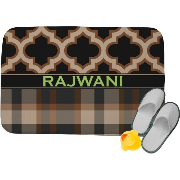 Custom Moroccan & Plaid Memory Foam Bath Mat - 24"x17" (Personalized)