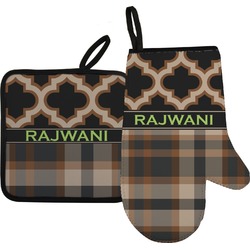 Moroccan & Plaid Right Oven Mitt & Pot Holder Set w/ Name or Text