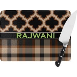 Moroccan & Plaid Rectangular Glass Cutting Board - Large - 15.25"x11.25" w/ Name or Text
