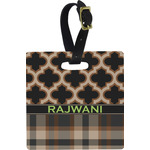 Moroccan & Plaid Plastic Luggage Tag - Square w/ Name or Text