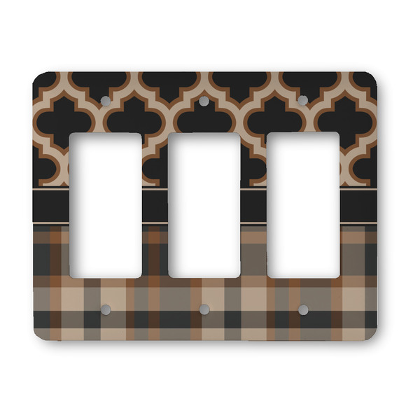 Custom Moroccan & Plaid Rocker Style Light Switch Cover - Three Switch