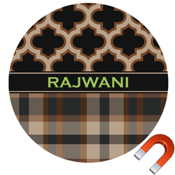 Moroccan & Plaid Round Car Magnet - 10" (Personalized)